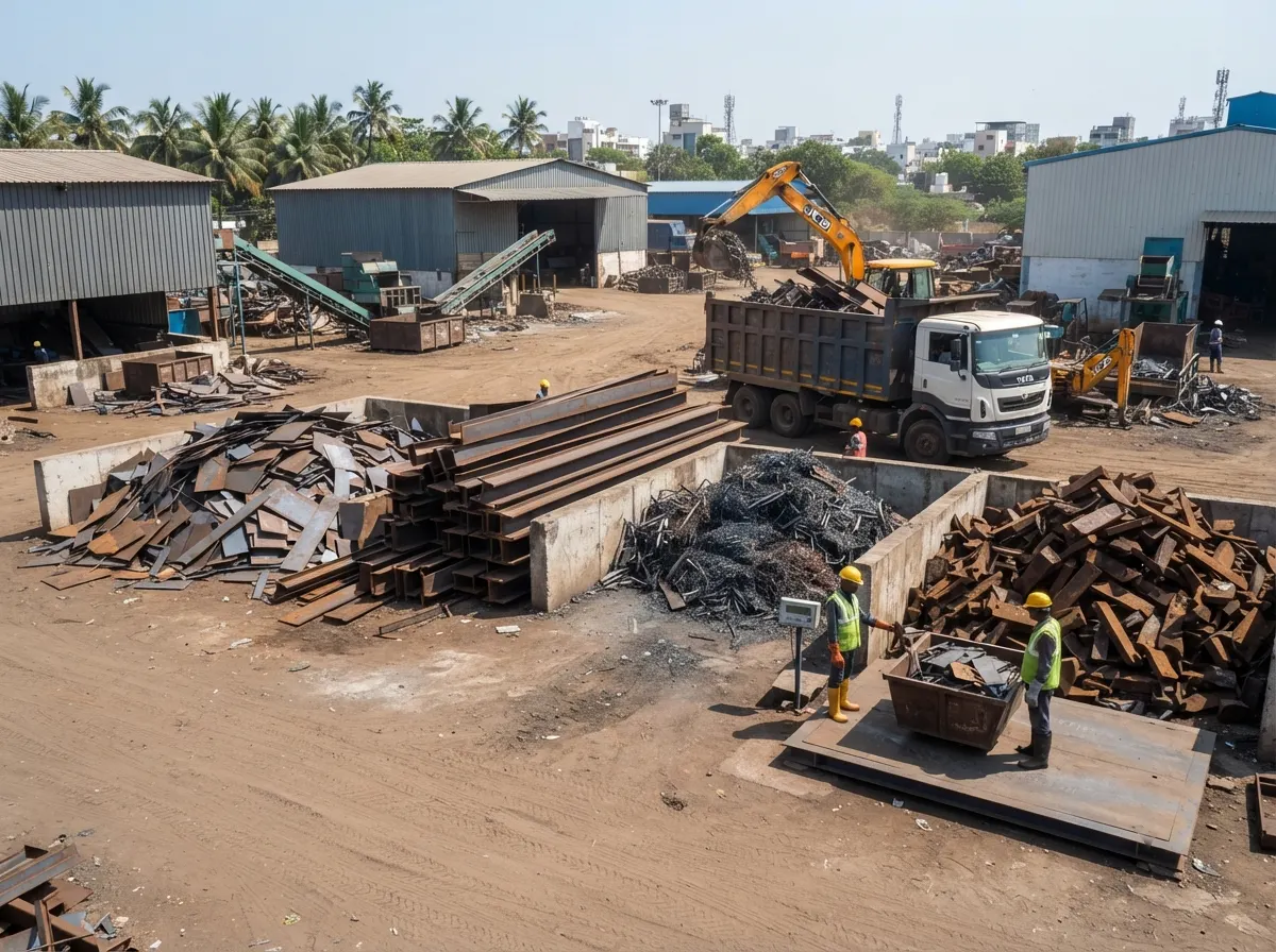 Industrial scrap buyers in Chennai collecting bulk factory metal scrap for scheduled pickup