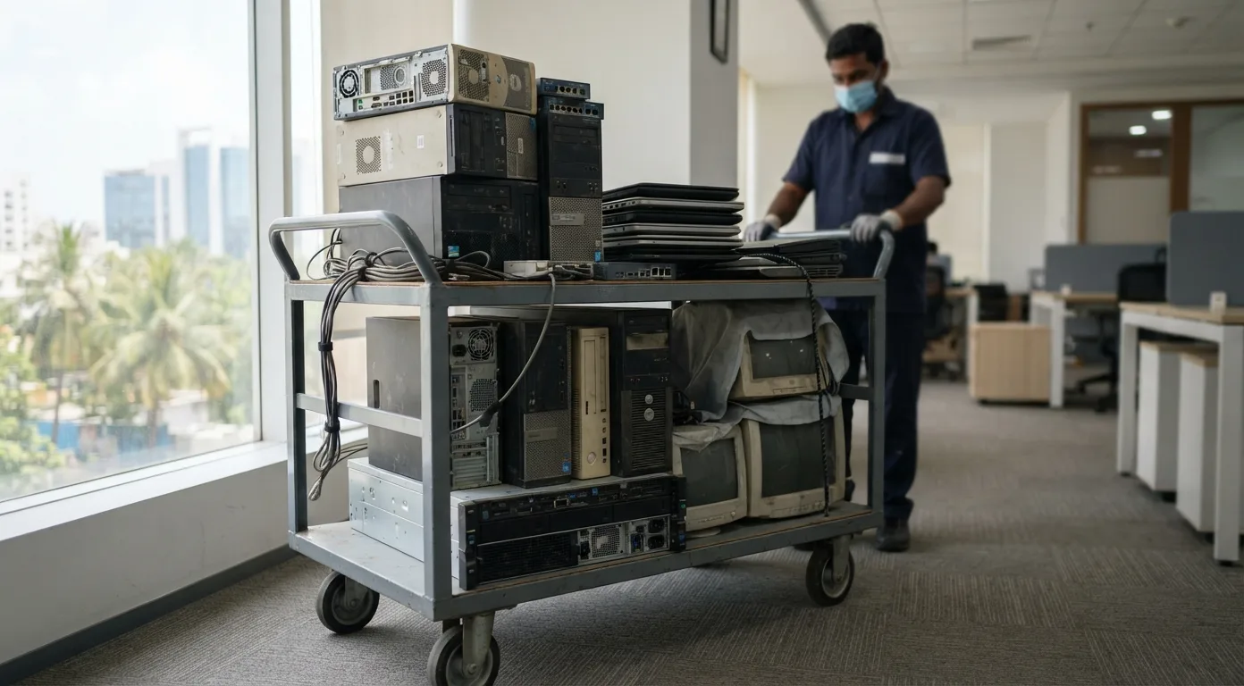 Office scrap buyers in Chennai clearing old computers and office furniture for bulk pickup